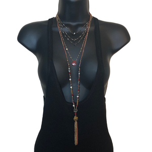 Curated bundle layered look chain and stone gemstone beads necklaces lot 2